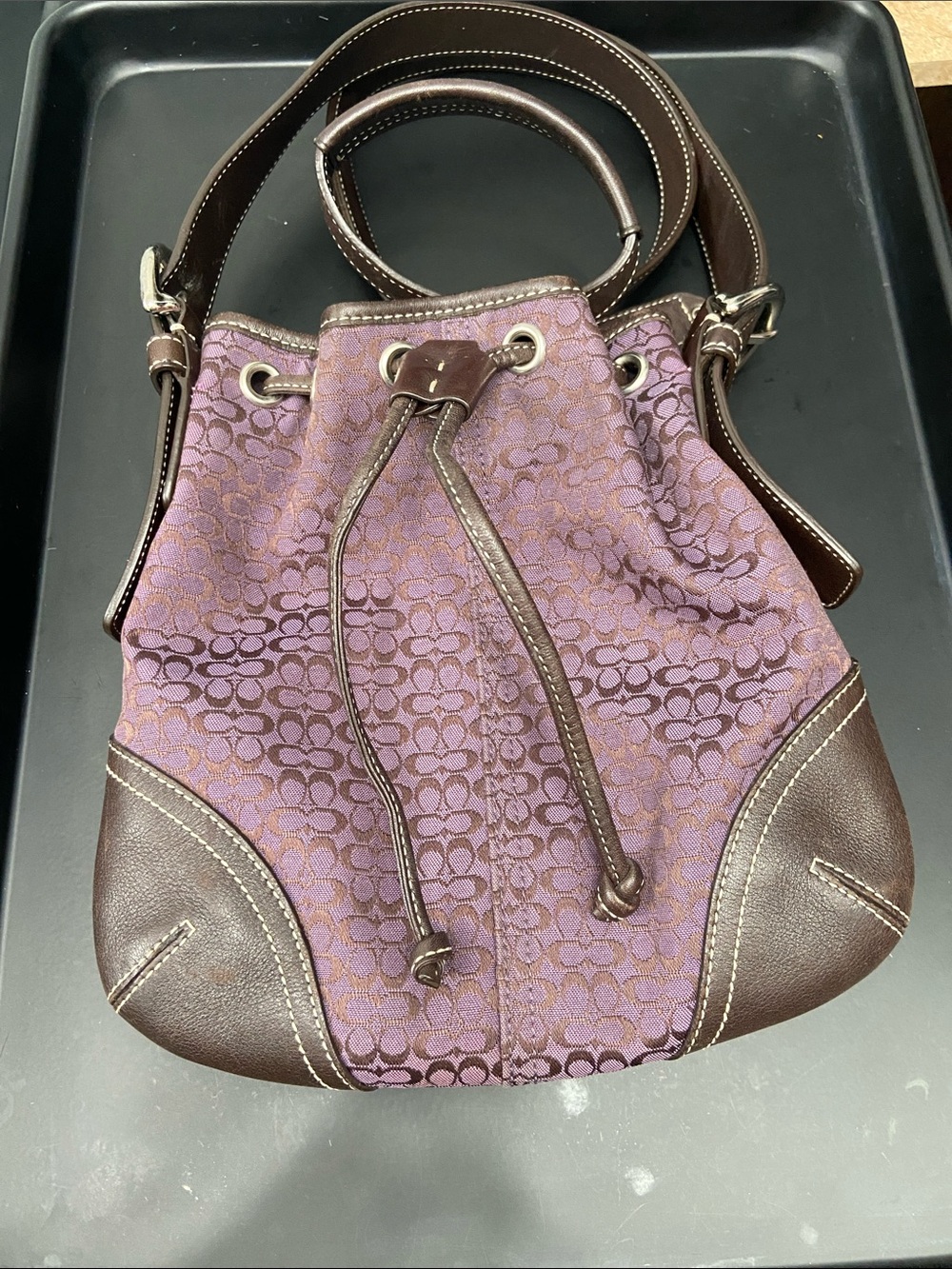 Coach Vintage Y2K Soho Signature Drawstring “The Bean” Crossbody Bag Preloved